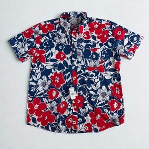 Brooks Brothers Shirt Mens L Red Blue Floral Regent Fit Hawaiian Beach Resort